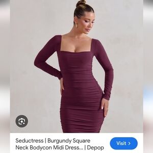 Club L London Burgundy Long Sleeve Dress